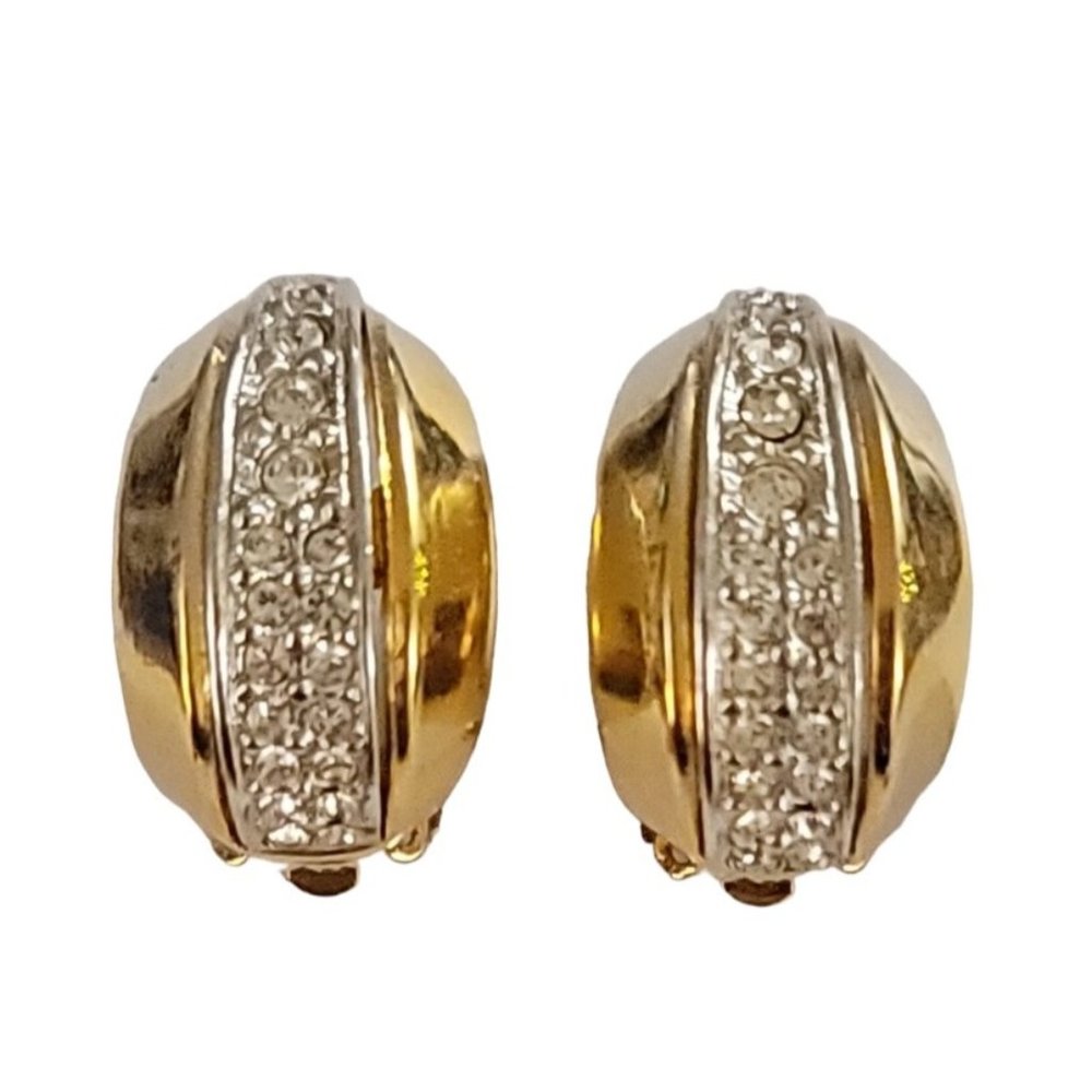 Gold Tone Clear Rhinestone Center Pave-Style “C” Clip-On Earrings K919